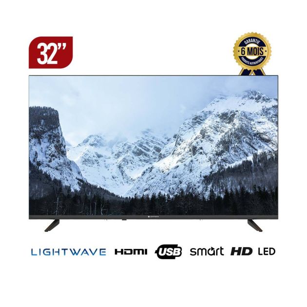 TV SMART 32 POUCES - LIGHTWAVE- Sans bords - DVB T2/S2 - LW S23200-T2S2 - GARANTIE 6 MOIS