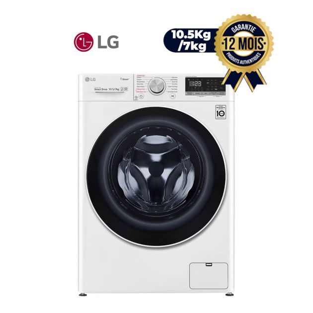 Machine à laver LG - F4V5RGP0W - Lavage 10.5Kg / Séchage 7kg - 14 cycles - Vapeur - Blanc