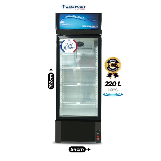 Réfrigérateur vitre  WESTPOINT - Une Porte - WPFL-2423 .ET - 220 Litres - Economique en énergie - Bleu / Noir