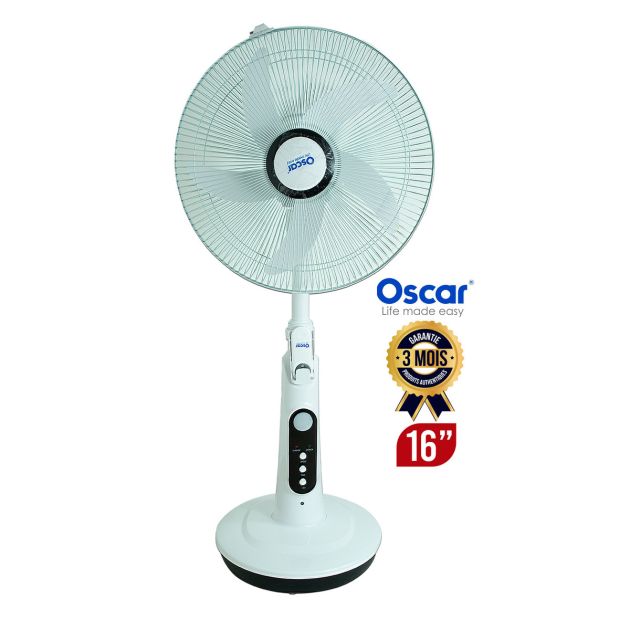 Ventilateur rechargeable OSCAR - OSC-5996HRB - 16 pouces - Télécommande et commandes directes - Blanc