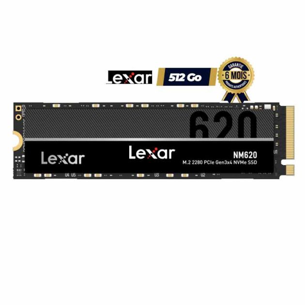 SSD interne 512 Go - Lexar NM620 M.2 2280 NVMe - Lecture 3500 Mo/s - Écriture 2400 Mo/s