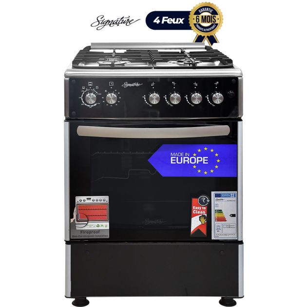 Cuisinière à gaz - Signature - SG-CUI-6601G-IX-ELI - 4 Foyers - 60x60 cm - Inox - NoirBLK-ARC - 50 X 50 cm - Inox - Noir