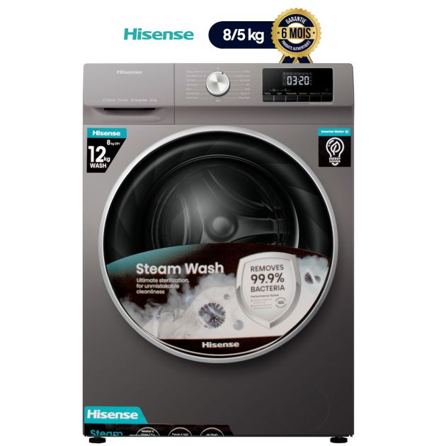 Machine à laver automatique HISENSE - Lavante 8kg/séchante 5 kg - WD3Q8043 - Argent