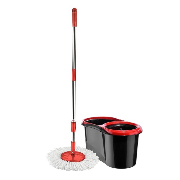 Ensemble de seau et balai rotatif en microfibre avec système d'essorage - Proff Turbo Star Black Edition - 13 L