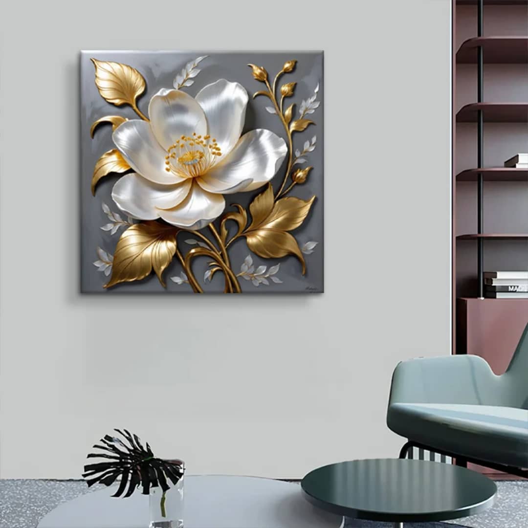 Tableau floral en relief doré