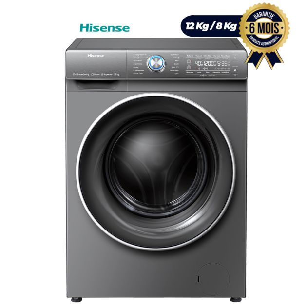 Machine à laver Automatique Front Load - Hisense - Lavage et Séchage (12Kg/8Kg) - WD5S1245BB - Super économique A+++ - Inverter