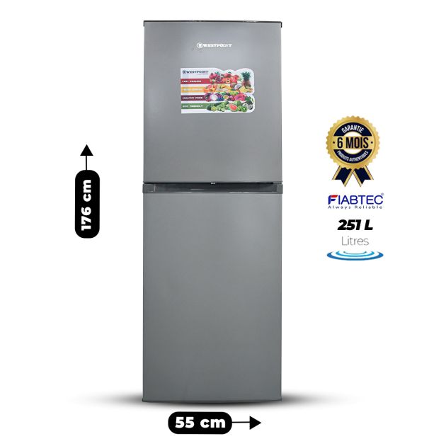 Réfrigérateur Combiné WESTPOINT - Avec 5 Tiroirs - WCS-2723 - 251 Litres - Gris