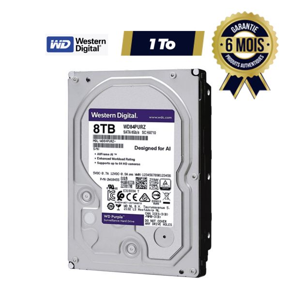 Disque dur interne Western Digital Purple Surveillance HDD 8To 6Gb/s 3.5''