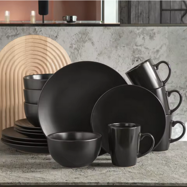 Plateau de service moderne en mélamine noire pour steak sushi, assiette à dîner de style occidental, aspect céramique pour restaurant, fabriqué en plastique durable