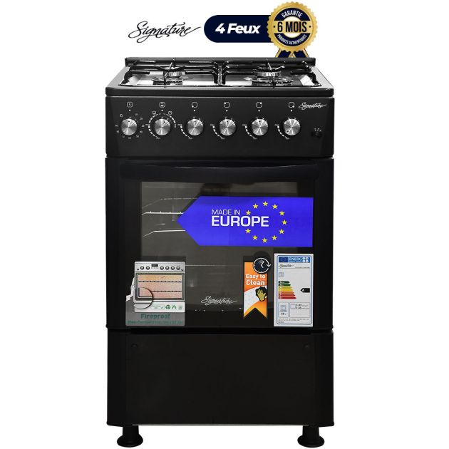 Cuisinière à gaz 4 feux - SIGNATURE - SG-CUI-5511G-BLK-ARC - 50 X 50 cm - Inox - Noir