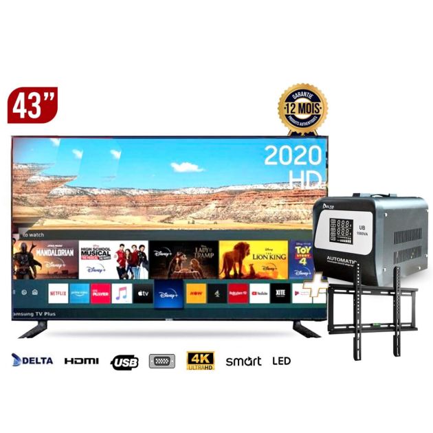 Pack TV SMART DELTA 43 pouces – 43DL1514 – Full HD + Support mural + Régulateur de tension Delta 1000VA