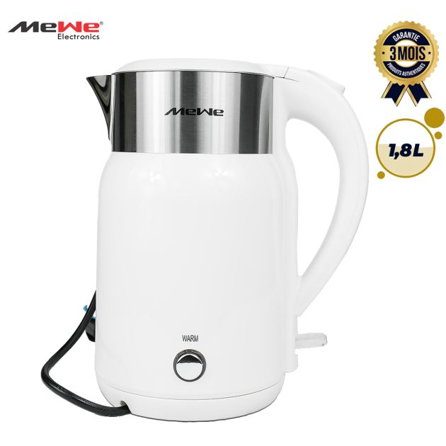 Bouilloire en acier inoxydable avec couvercle en plastique, protection anti ébullition à sec et fonction maintien au chaud - MEWE - MWKET-04W - 1500 W - 1,8 Litres