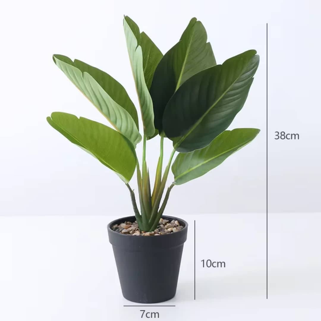 Plante décorative artificielle – Pot noir avec galets