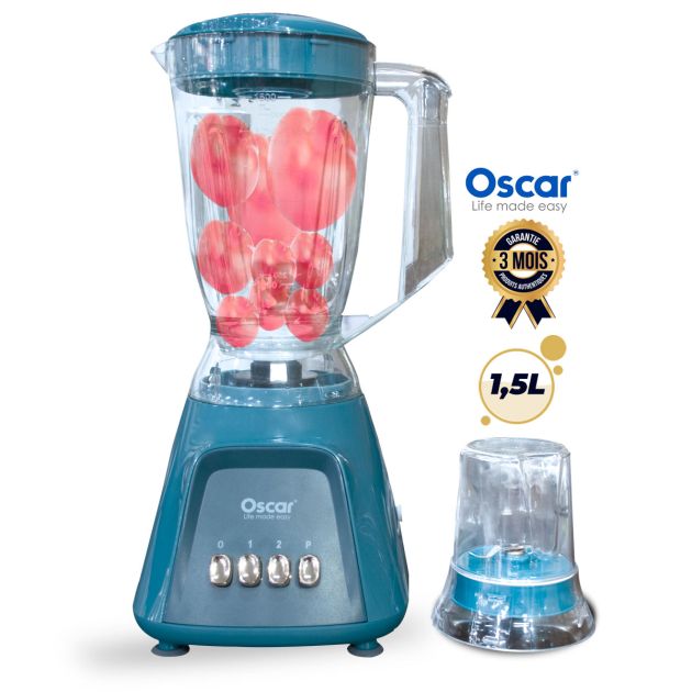 Blendeur - Mixeur OSCAR - OSC-25PP-A - 300-350 watts - 2 Vitesses - Bol plastique 1,5 Litres - Bleu Claire