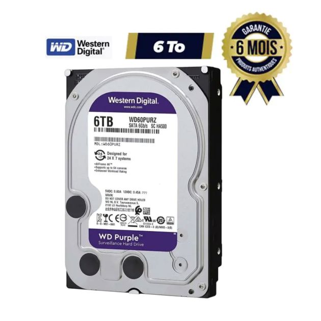 Disque dur interne Western Digital Purple Surveillance HDD 6To 6Gb/s