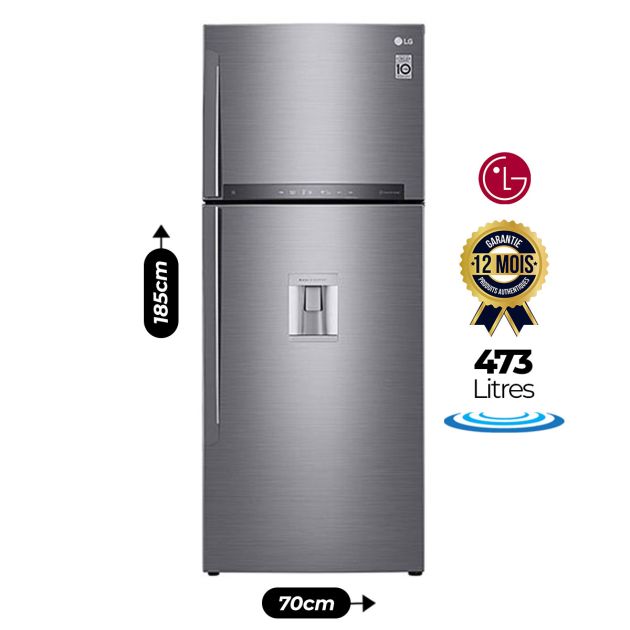 Réfrigérateur Double BattantLG - 473 Litres - Distributeur d'eau - GL-F682HLHL - No frost - Gris - 12 Mois