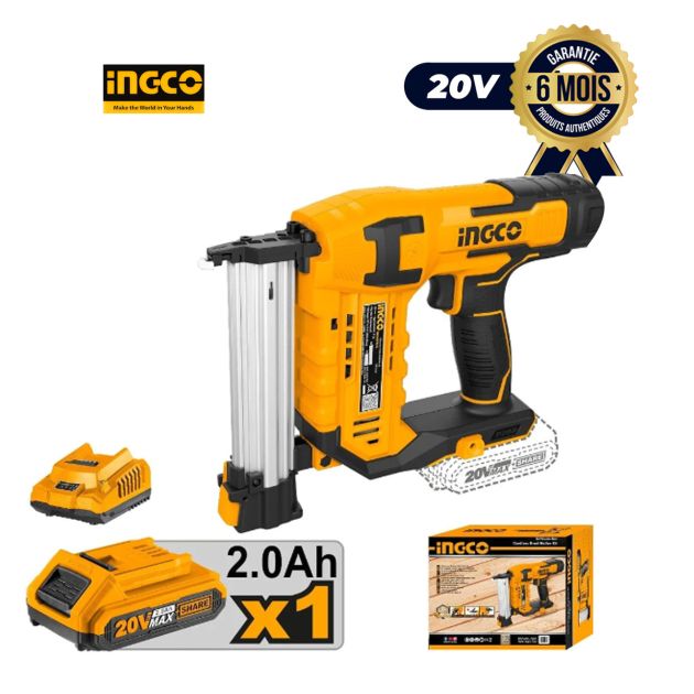 Cloueur au Lithium-Ion INGCO CBNLI3508 + 1 Batterie 20V avec chargeur - 6 Mois