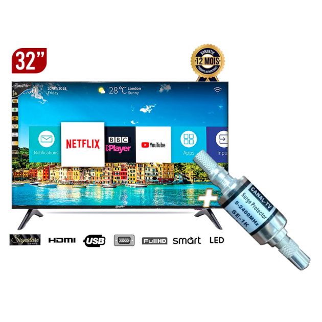 Pack TV Smart - Signature - 32" Full HD - Android 14 - Bluetooth - SZTV-32S + Parafoudre Canal Tv Offert