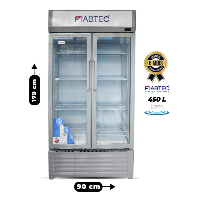 Réfrigérateur à Porte Vitrée 450 Litres - FIABTEC - X-450D - Économique en énergie - Blanc