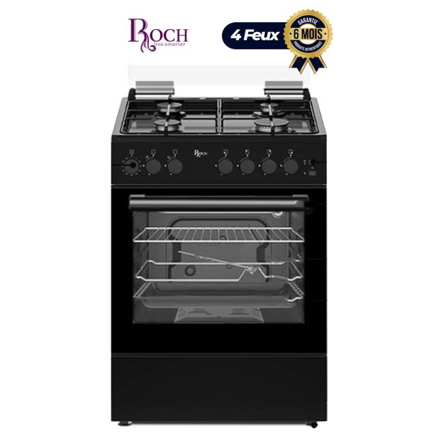 Cuisinière à Gaz - 4 Feux - ROCH -60 x 60cm-Full Option-(RCG-60G4-G)-Noir