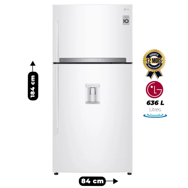 Réfrigérateur LG - GR-F882HBHU - 636 Litres - Avec distributeur d'eau - Acier brillant Blanc