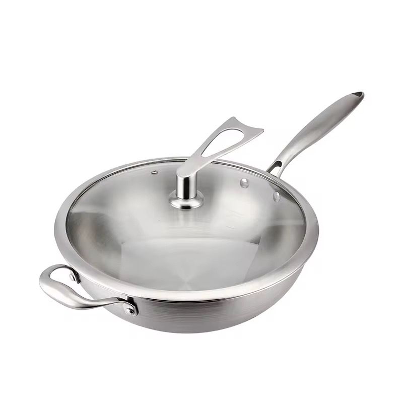 Wok en acier inoxydable avec couvercle