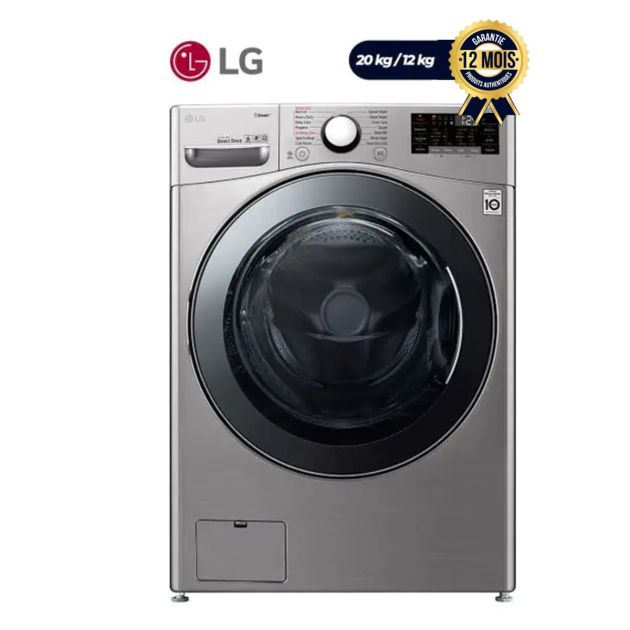 Machine à Laver automatique ( Lavage et Séchage) - LG - F0L2CRV2T2C - lavage 20 Kg / Séchage 12Kg - 6 Motion Direct Drive - ThinQ App - Très économe en énergie (A+++) - Argent