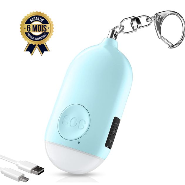 Porte-clés d'alarme de sécurité personnelle avec lampe de poche LED pour femmes et personnes âgées – Alarme de cri personnelle rechargeable par USB, alarme d'auto-défense d'urgence, alerte de sécurité