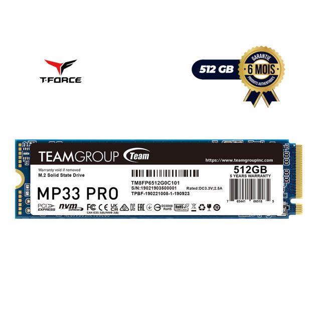 SSD interne - TEAMGROUP MP33 PRO - 512 Go - M.2 PCIe -Jusqu'à 3500MB/s