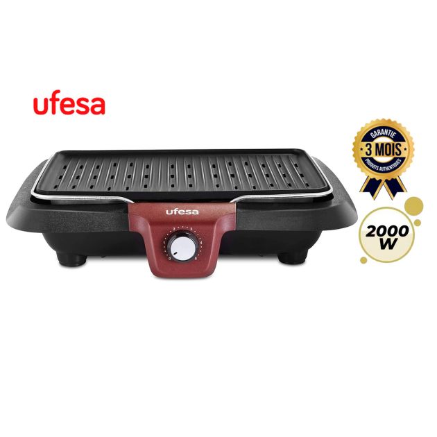 Barbecue électrique antiadhésif - UFESA - BB7650 - 2000W - Avec arrêt automatique - Plaque en fonte d'aluminium