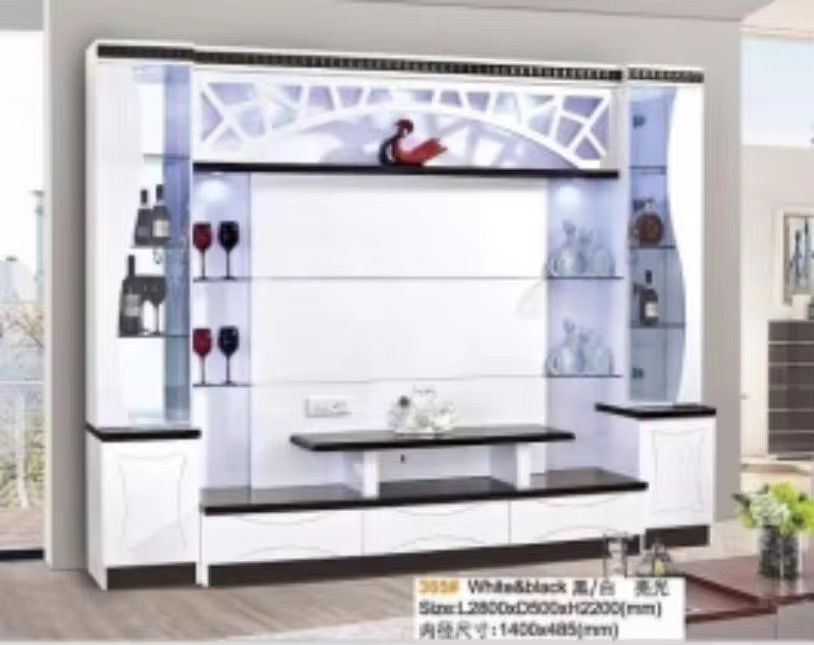 Meuble mural TV avec vitrine et étagères décoratives