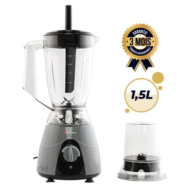 Mixeur/Blender 2en1 - ROCH - RBL-114SS-C - 500W - 1,5 Litres avec Bol Sec - Bol en Verre