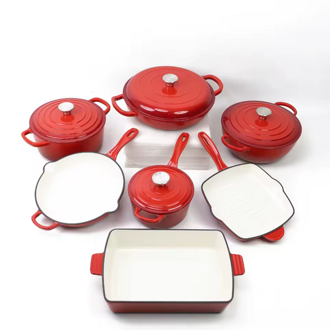 Ensemble d'ustensiles de cuisine en fonte émaillée antiadhésive de haute qualité en céramique grande poêle à frire 7 pièces ensemble de marmites à Steak pour la maison hôtel cuisine