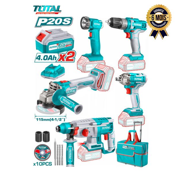 Kit combo industriel - TOTAL TCKLI2019 - 5 pièces Lithium-Ion - 6 Mois