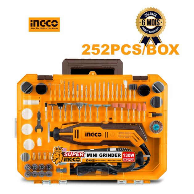 Mini meuleuse électrique portable - INGCO MG133281 - 130 W + 252 Accessoires - 6 Mois