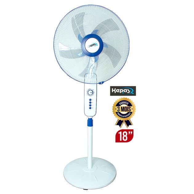 Ventilateur KEPAS 18pouces - K18R - Avec télécommande - Blanc et Noir