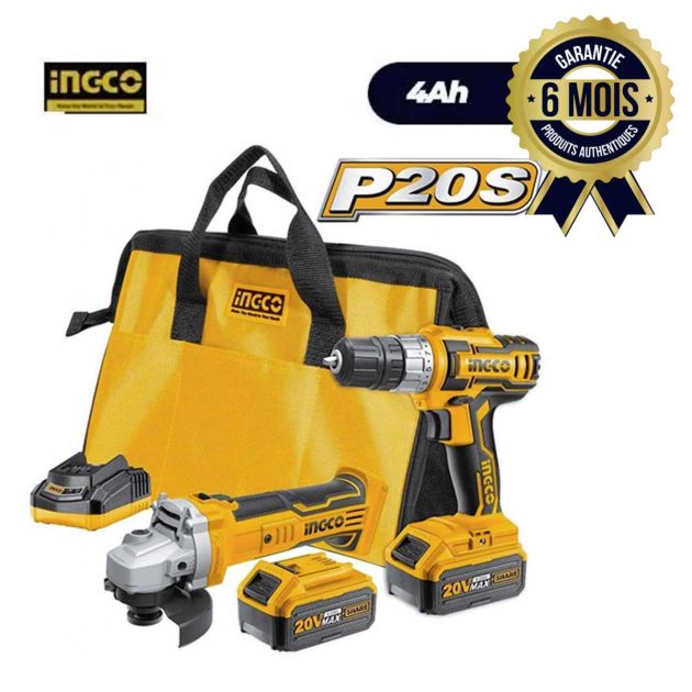 Perceuse + Meuleuse d'angle sans fil (avec batterie) 20V 4Ah - INGCO CKLI2009 - 6 mois