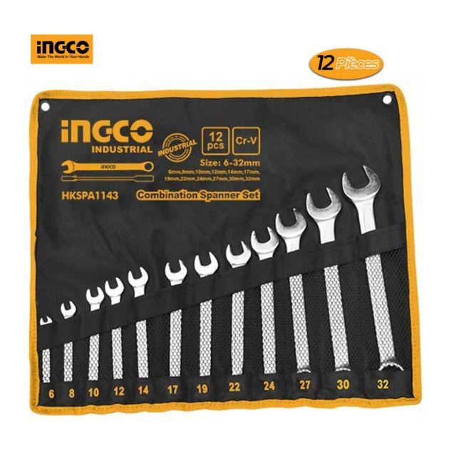 Jeu de clés mixtes - 12 pièces/Set - 6-32 mm - INGCO HKSPA1143