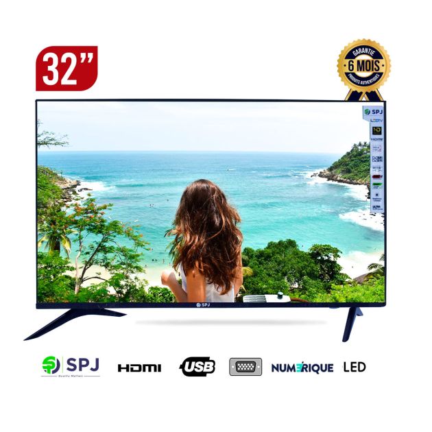 TV numérique LED - 32 pouces - SPJ - HD-32VBLD022 - Numérique (DVB T2+S2) - Partage d'écran MiraCast - Garantie 6 mois