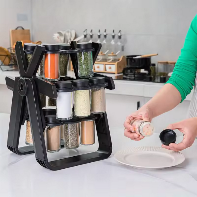 Porte-épices créatif pour comptoir de cuisine, grande roue rotative à 360 degrés, ensemble de 18 pots