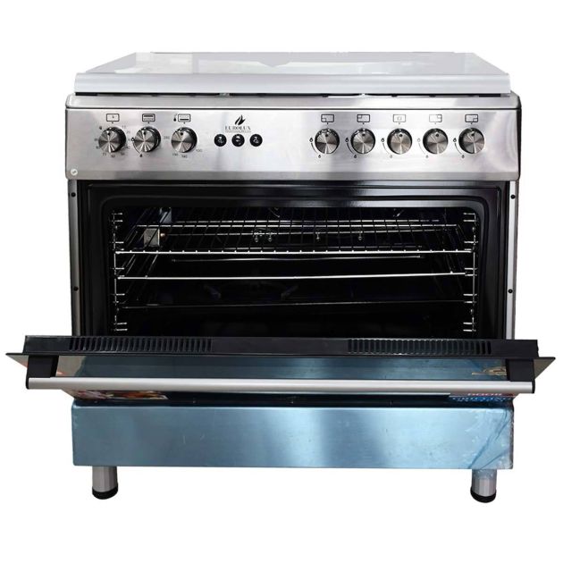 Cuisinière à Allumage Automatique - EUROLUX-Trendy Inox - 60*90 - 5 Feux - Four et Porte Bouteille à Gaz - Inox
