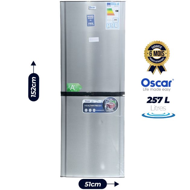 Réfrigérateur combiné OSCAR - 257 Litres - OSC-257R - Noir-Inox - Garantie 6 mois