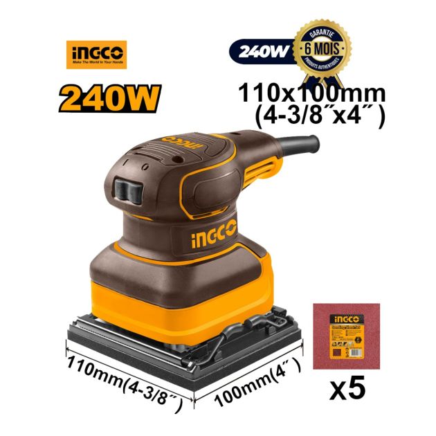 Ponceuse à palme - INGCO PS2416 - 240 W - 110 × 100 mm - 6 Mois