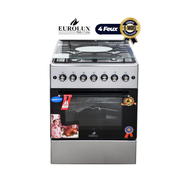 Cuisinière à Gaz EUROLUX - EUR.TRENDY - 4 Feux + Four - 60 x 60 cm - Inox