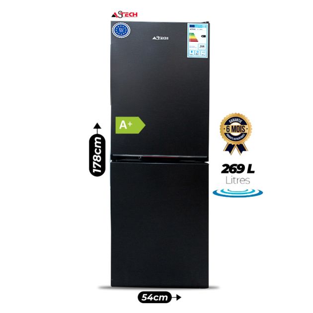 Réfrigérateur combiné ASTECH - 269 Litres - FC-304VD - 4 tiroirs - Classe énergétique A+ - Inox fonc
