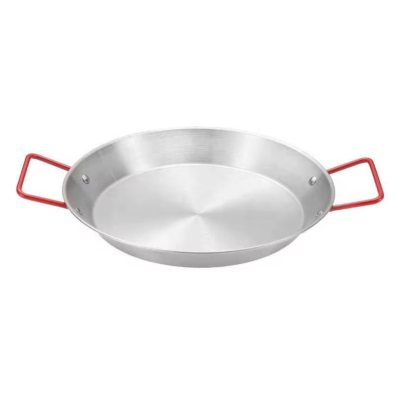Poêle à paella en acier inoxydable avec poignées rouges