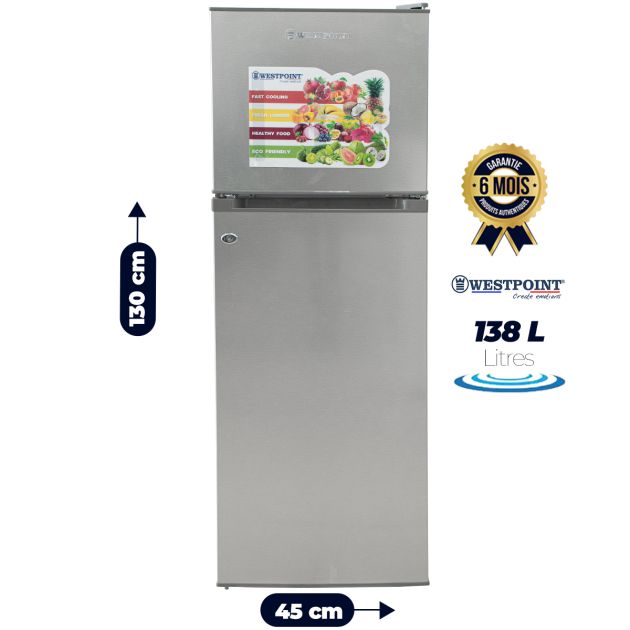 Réfrigérateur Double Battant WESTPOINT - WRNN-1523,EI - 138 Litres - GRIS INOX