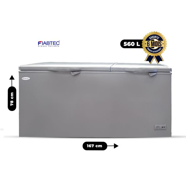 Congélateur Coffre Defrost - 560 Litres - Double Battant Côte à côte - FIABTEC - CO60XX2P - économique en énergie - Gris
