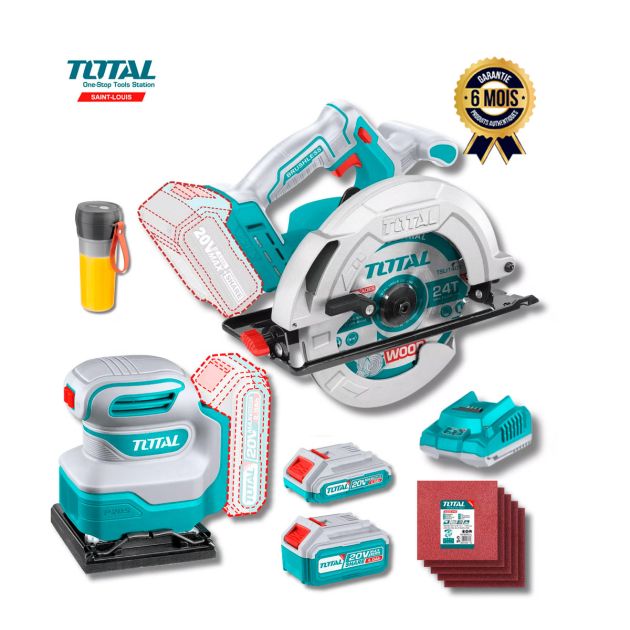 Kit scie circulaire 20v + ponceuse orbitale 20 V - TOTAL TOSLI231002 - 6 Mois