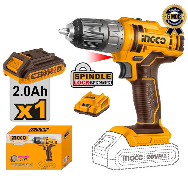 Perceuse sans fil au Lithium-ion - INGCO CDLI200518 - 20V - 6 Mois